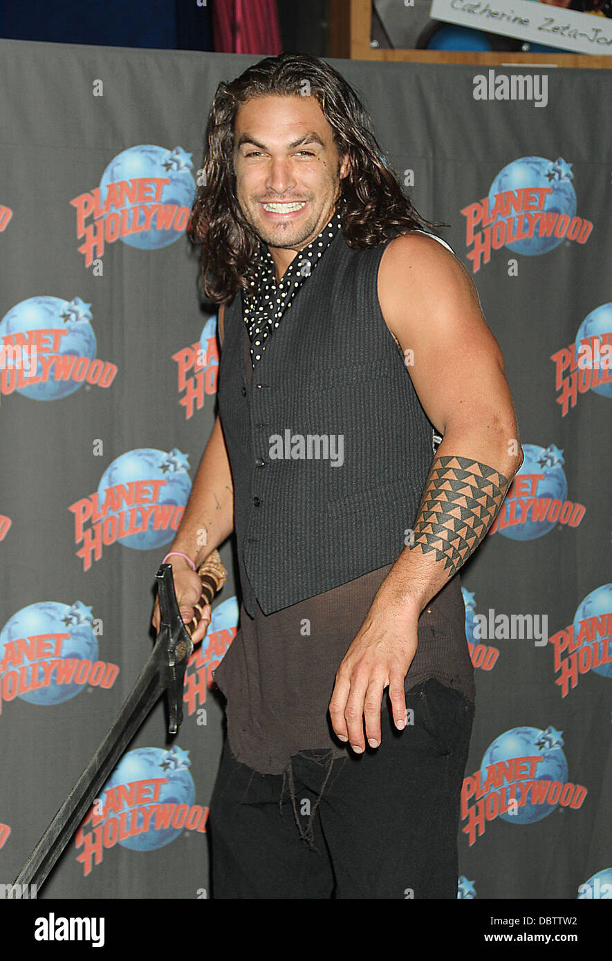 Jason Momoa promotes his starring role in 'Conan the Barbarian' with a hand print ceremony at Planet Hollywood in Times Square New York City, USA - 18.08.11 Stock Photo