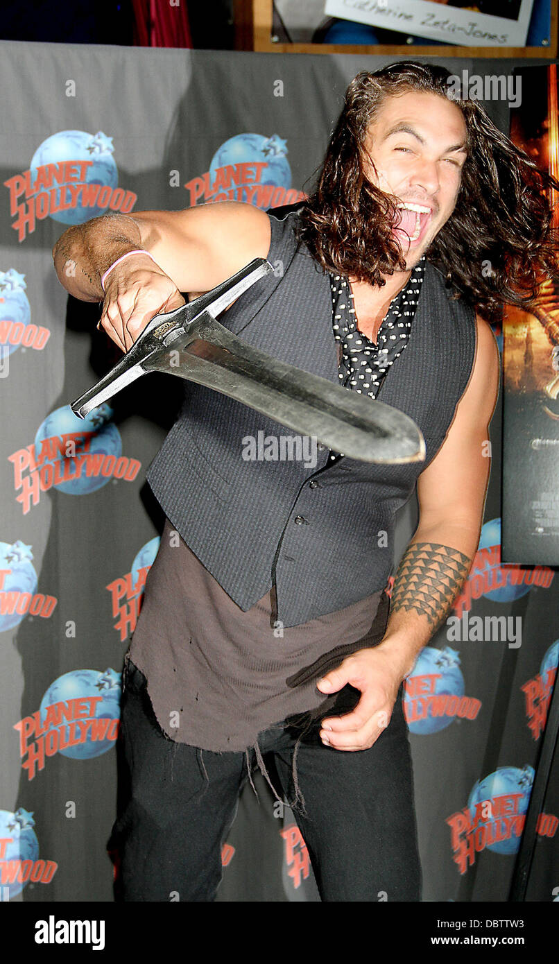 Jason Momoa promotes his starring role in 'Conan the Barbarian' with a hand print ceremony at Planet Hollywood in Times Square New York City, USA - 18.08.11 Stock Photo