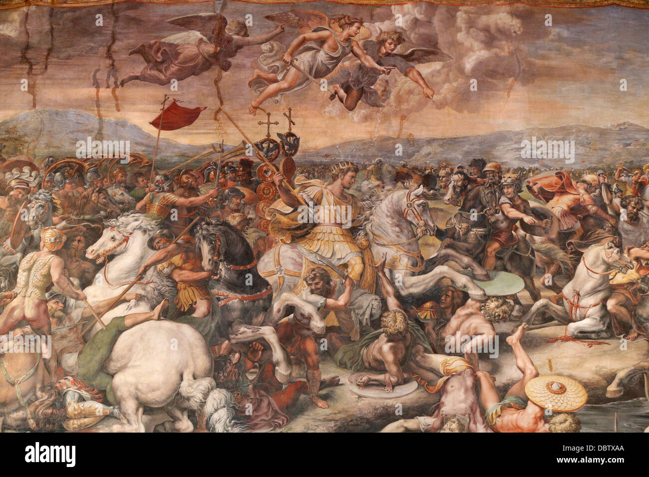 The Battle of the Milvian Bridge in the Hall of Constantine, 1613, by Raphael, Vatican Museum, Vatican, Rome, Lazio, Italy Stock Photo
