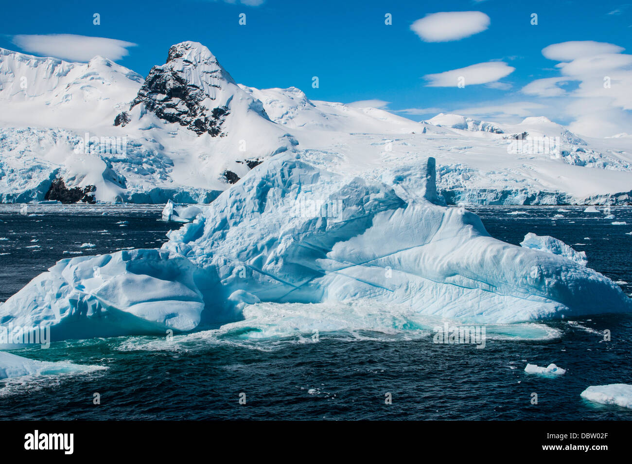Glacier and icebergs in Cierva Cove, Antarctica, Polar Regions Stock Photo