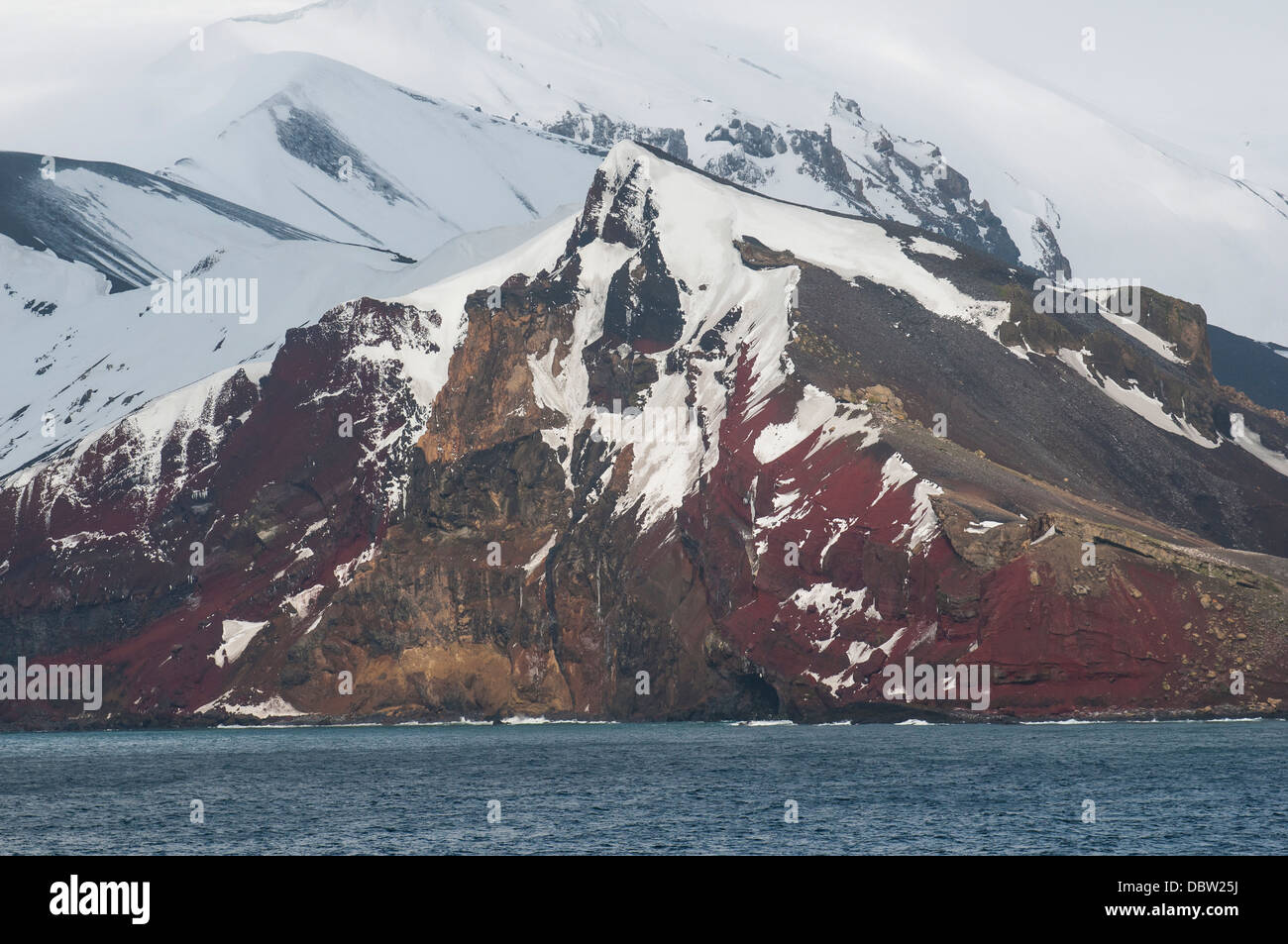 Coloured rocks at the volcanic crater, Deception Island, South Shetland Islands, Antarctica, Polar Regions Stock Photo
