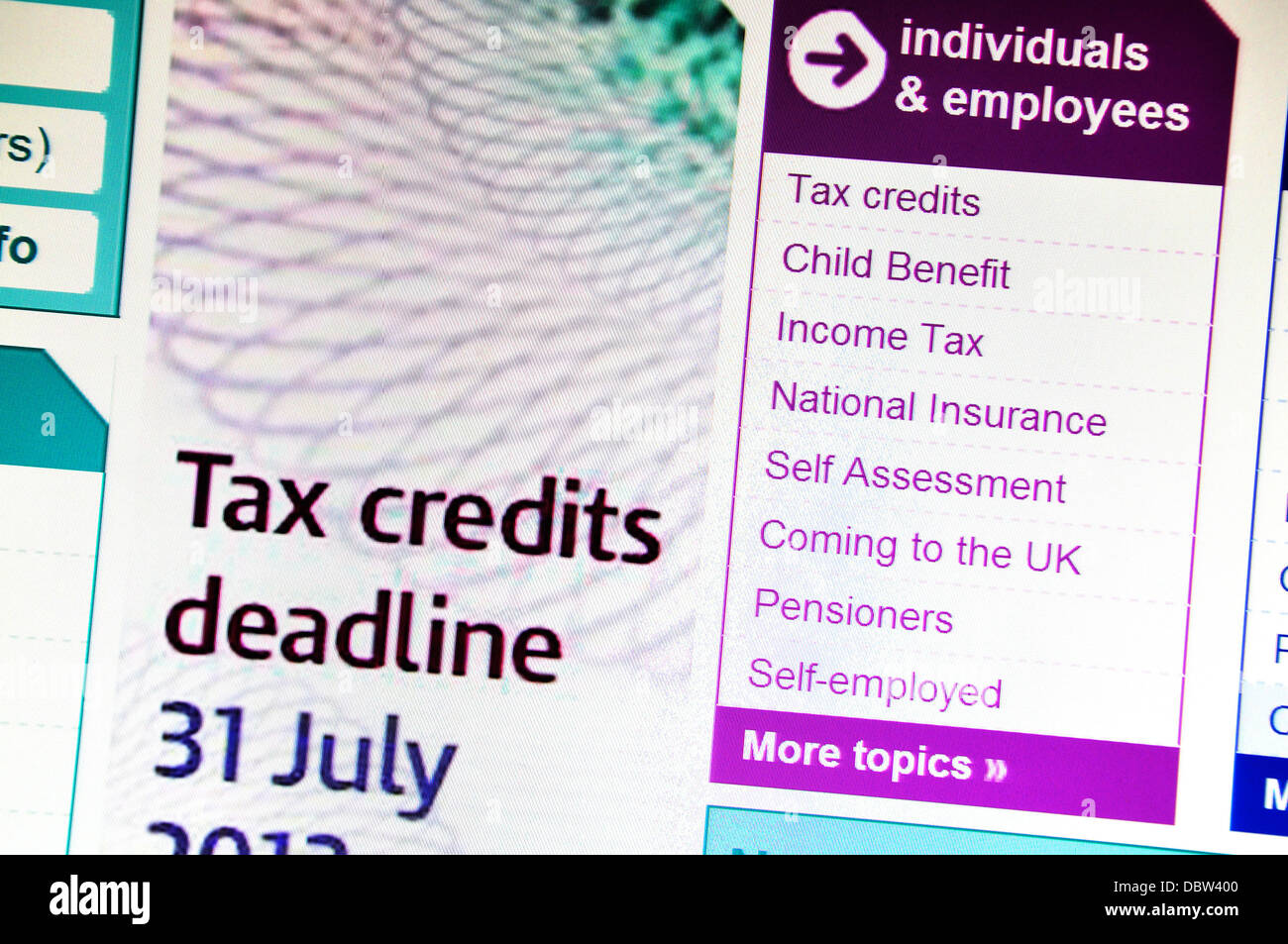 Computer screenshot - Internet. HMRC - British government revenue and customs tax site Stock Photo