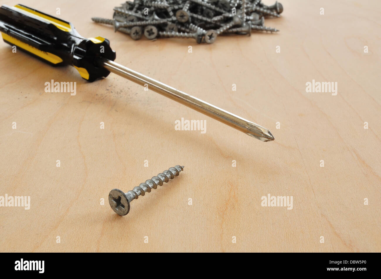 Screwdriver and screws Stock Photo