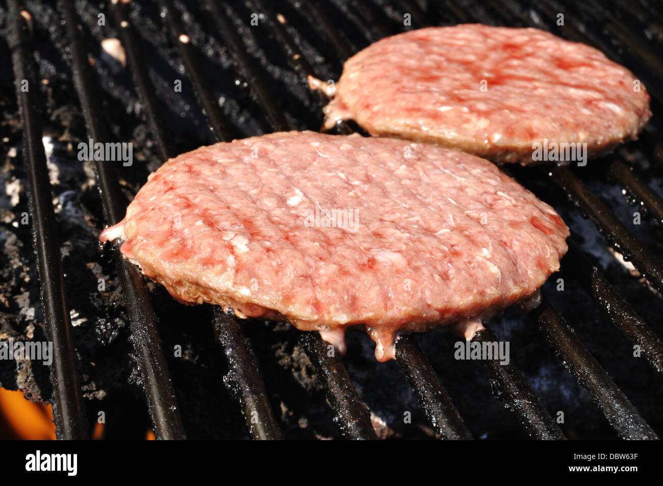 Burgers on the BBQ Stock Photo
