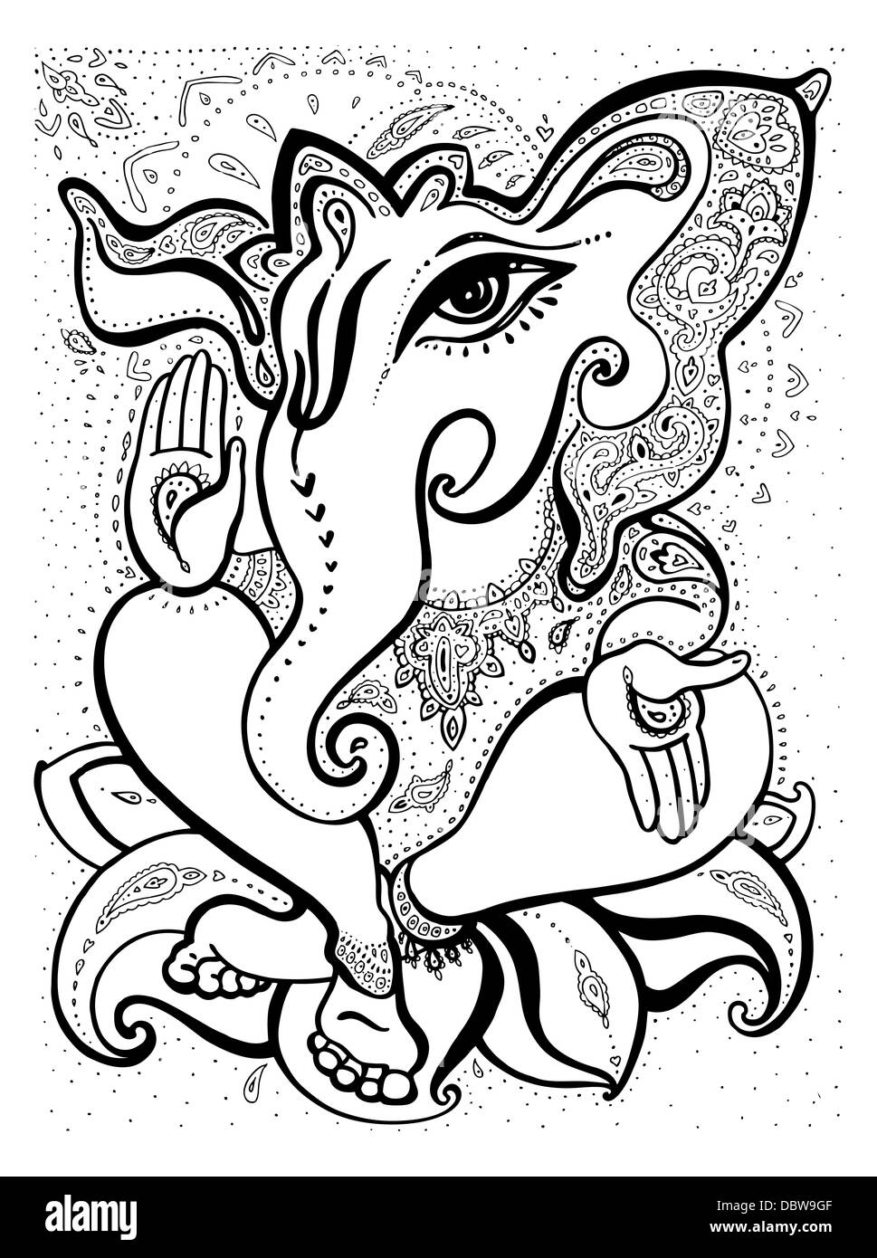 Ganesha Hand drawn illustration. Stock Photo