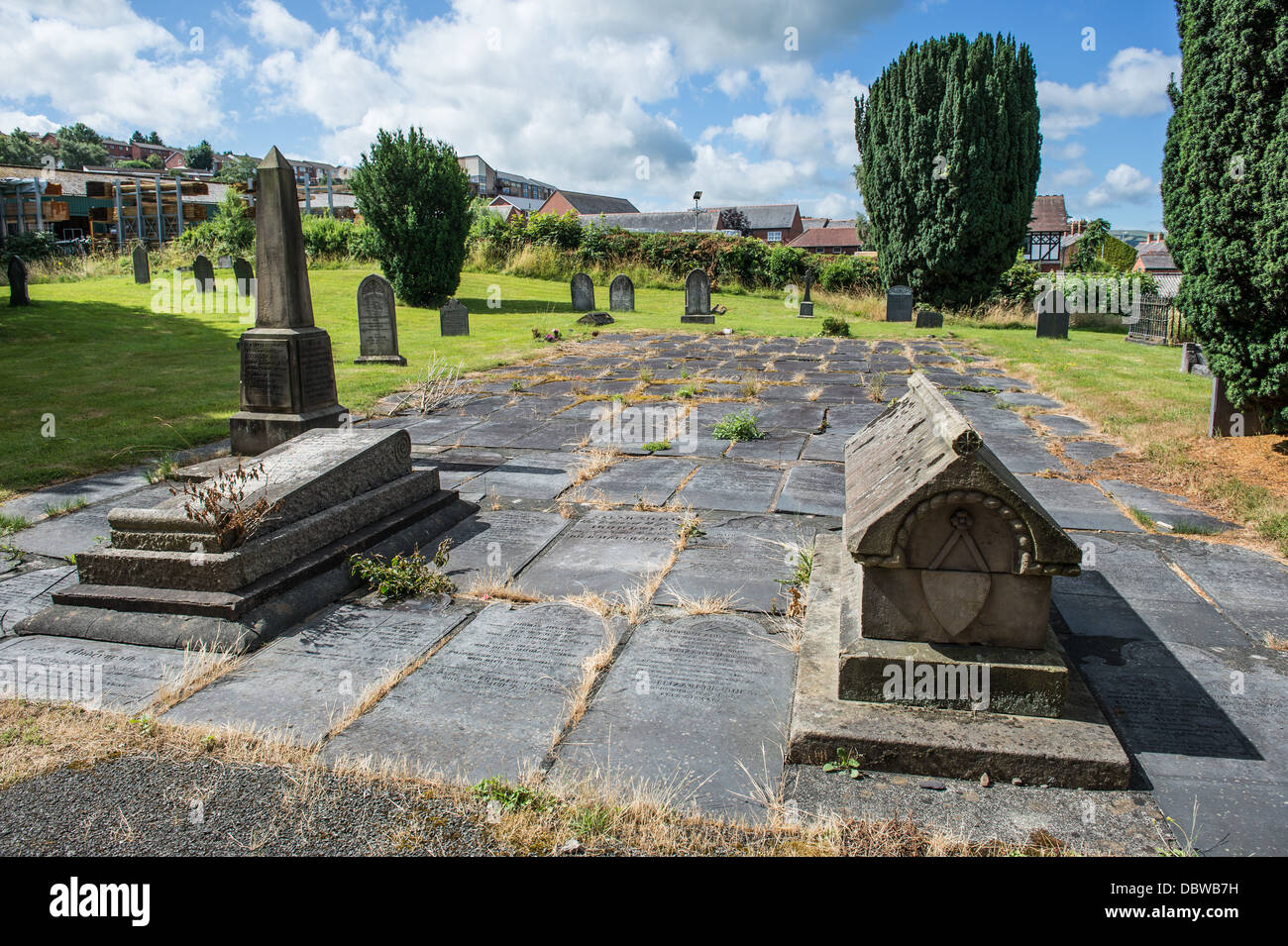 St David's Church graveyard, Newtown, Powys, Wales. Stock Photo