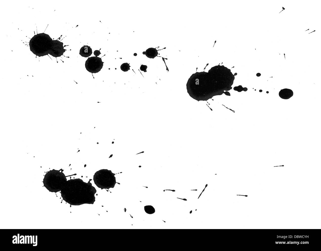Black ink spatters on white background Stock Photo