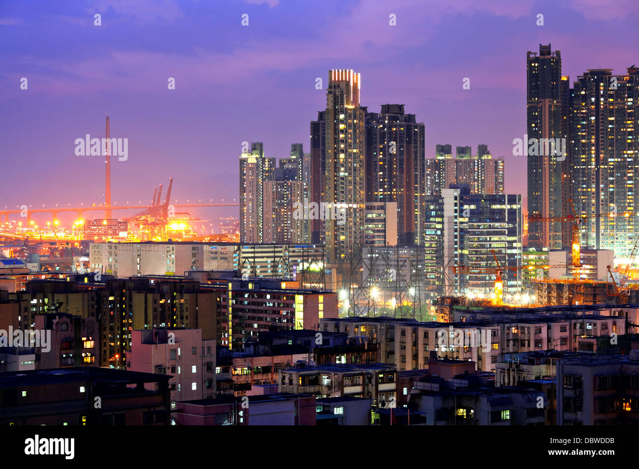 Hong Kong with crowded buildings at night Stock Photo - Alamy
