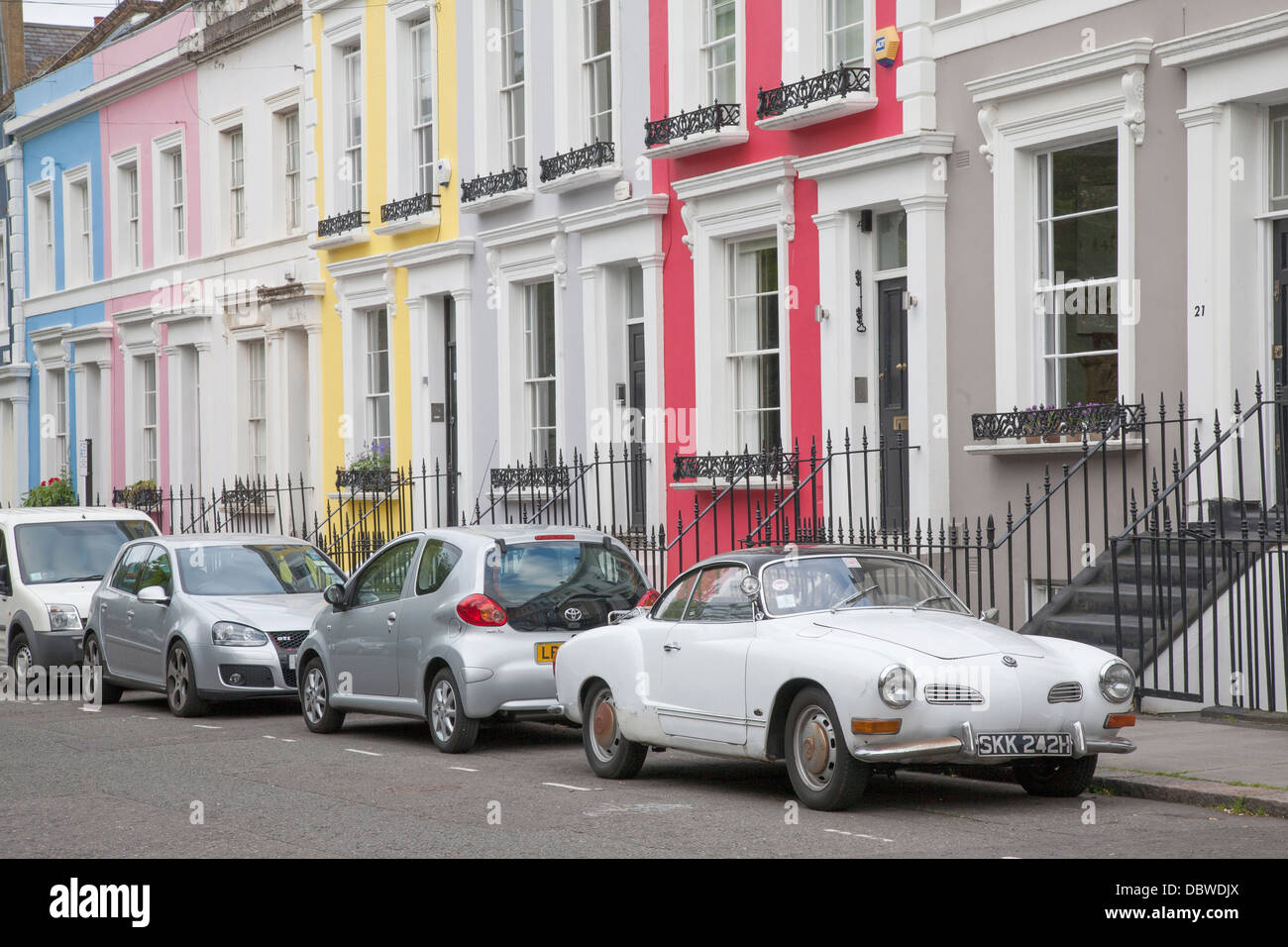 Cars Parked on Debigh Terrace Road off Portobello Road, London, England