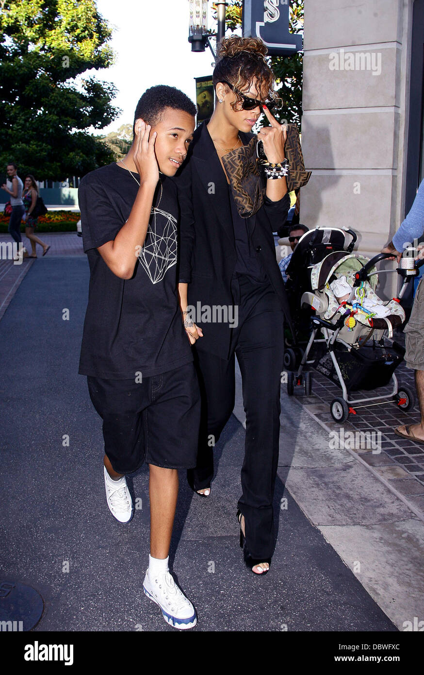 Rihanna and her younger brother Rajad visit The Grove in West Hollywood