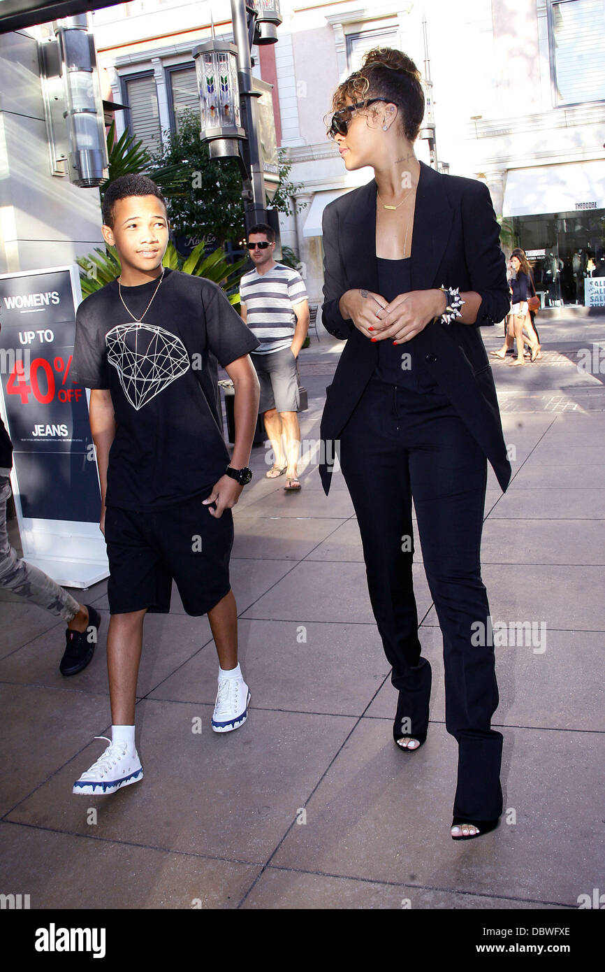 Rihanna and her younger brother Rajad visit The Grove in West Hollywood