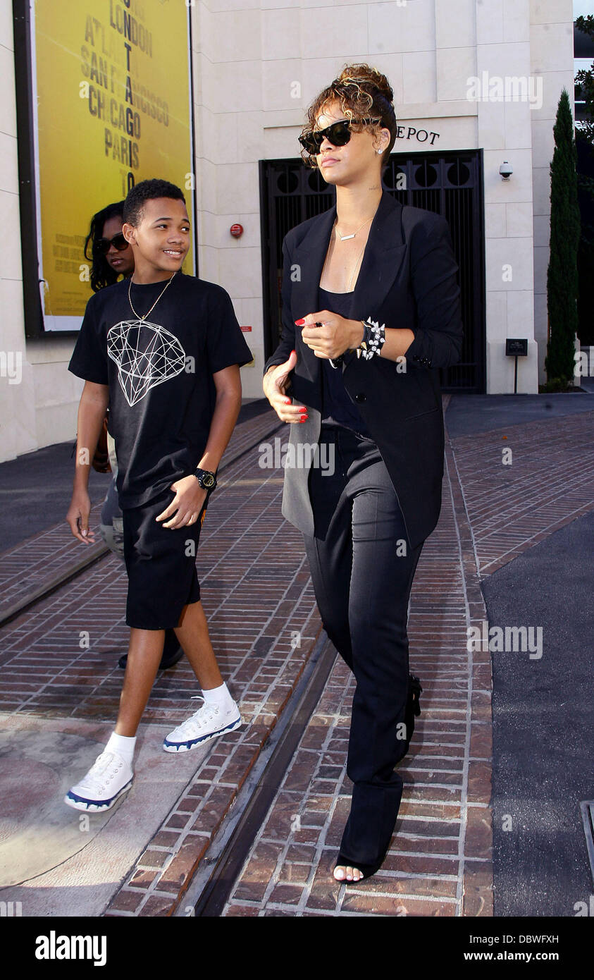 Rihanna and her younger brother Rajad visit The Grove in West Hollywood