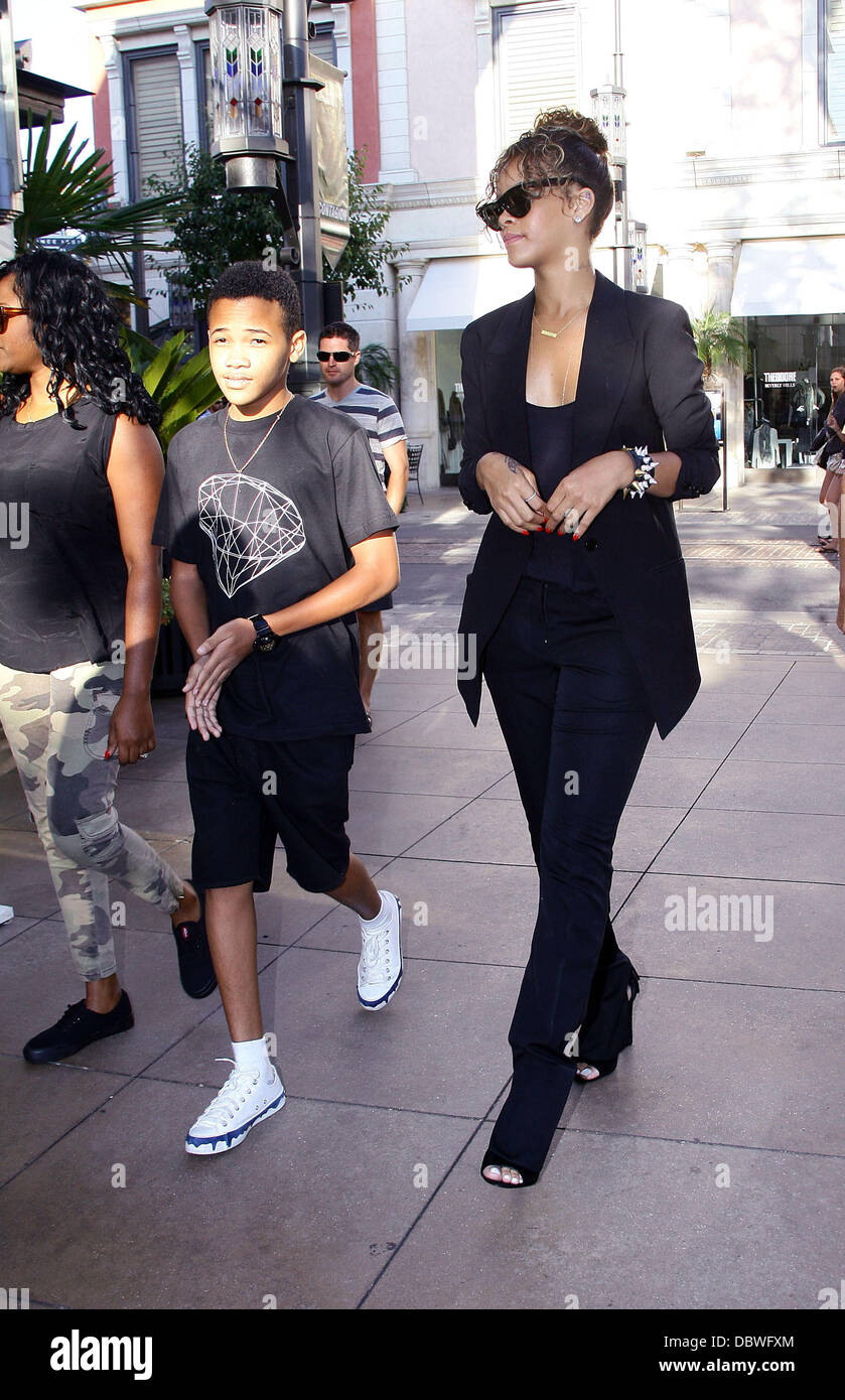 Rihanna and her younger brother Rajad visit The Grove in West Hollywood