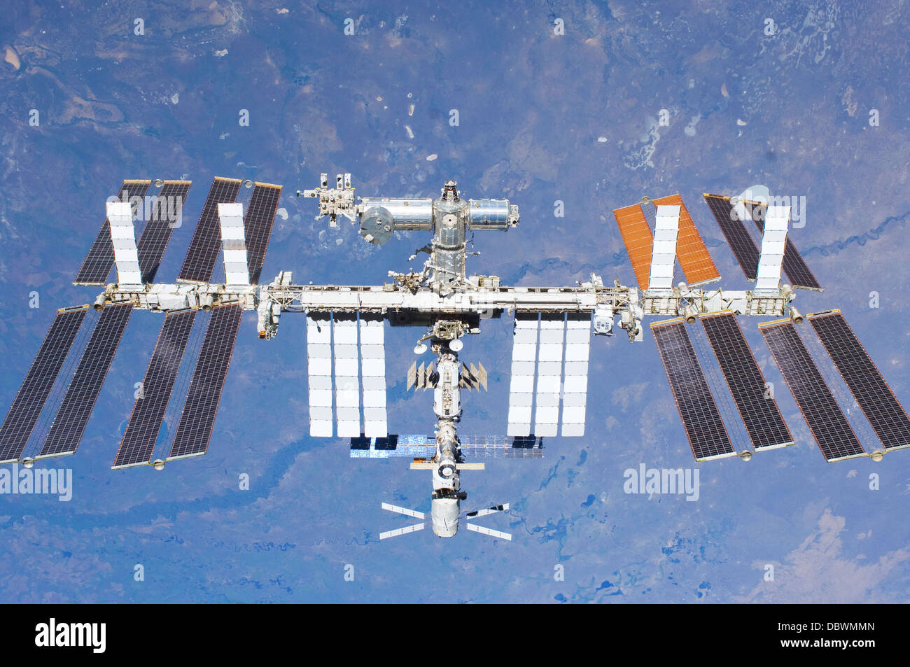 NASA image of International Space Station (ISS) flying above earth Stock Photo