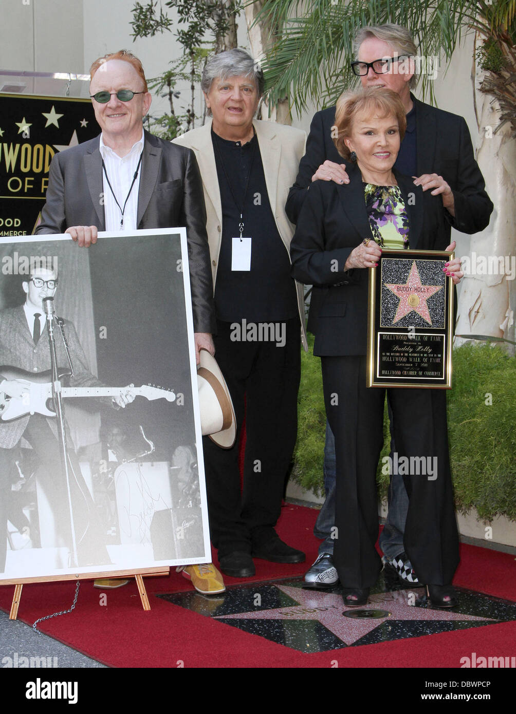 Peter Asher, Phil Everly, Maria Elena Holly and Gary Busey Buddy Holly Star Unveiling On The Hollywood Walk Of Fame Held In Front of Capital Records     Hollywood, California - 07.09.11 Stock Photo