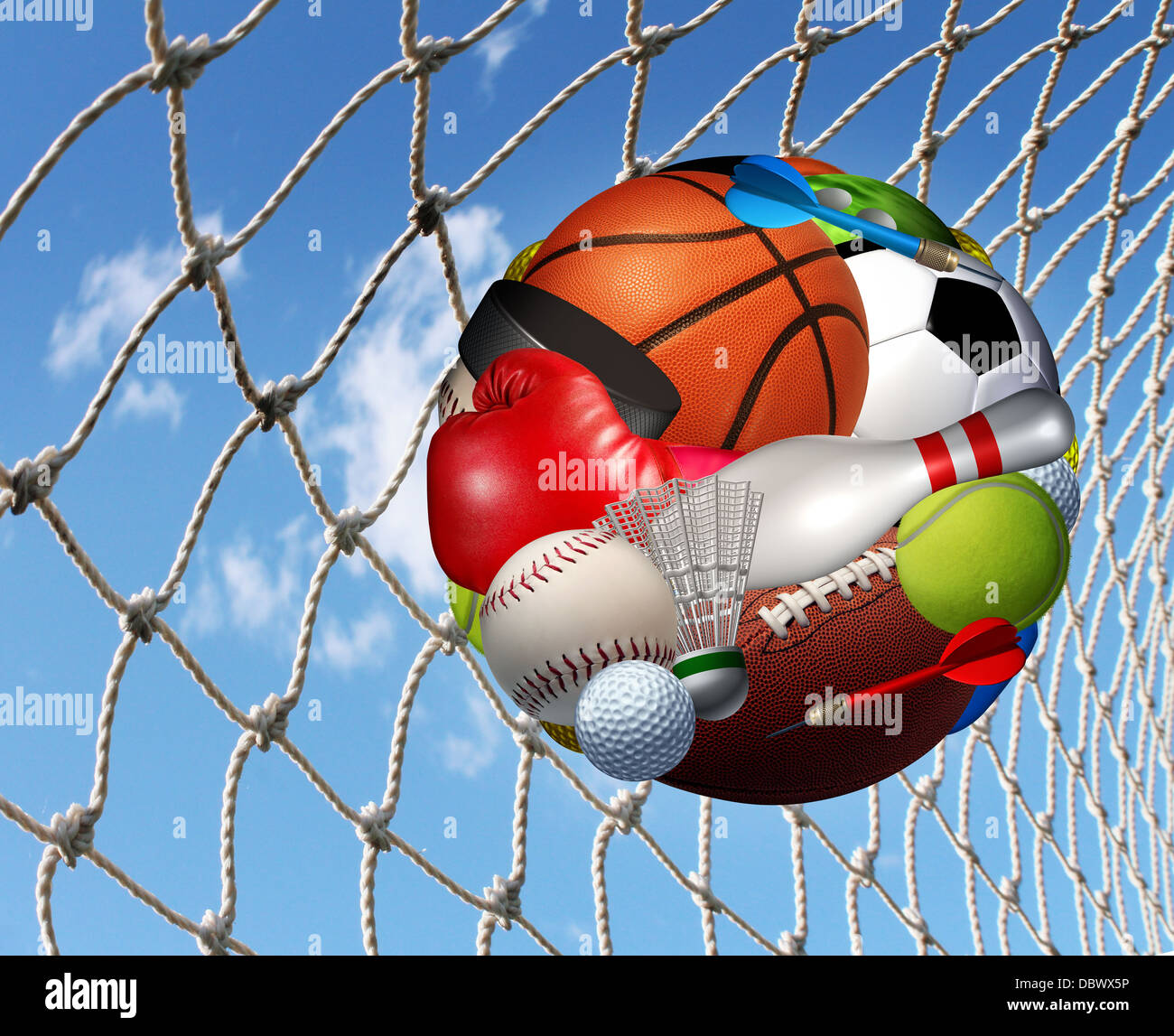 Sports activity success concept and fitness activities through the playing of a team or individual sport with aball made from a Stock Photo