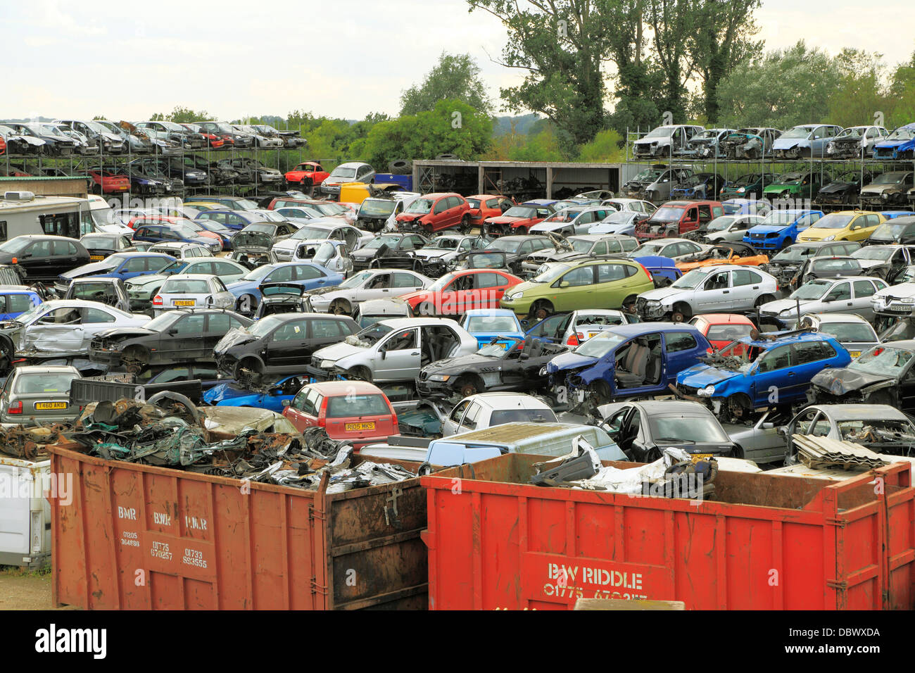 Wrecked Vehicles Dump , salvage yard, recycling depot cars scrap yards dumps depots vehicle wrecks Wereham Norfolk England UK Stock Photo