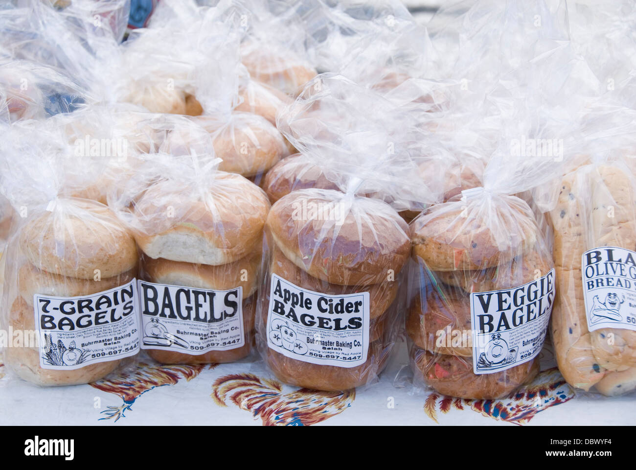 Selection of bagels for sale at the Kittitas County farmers market