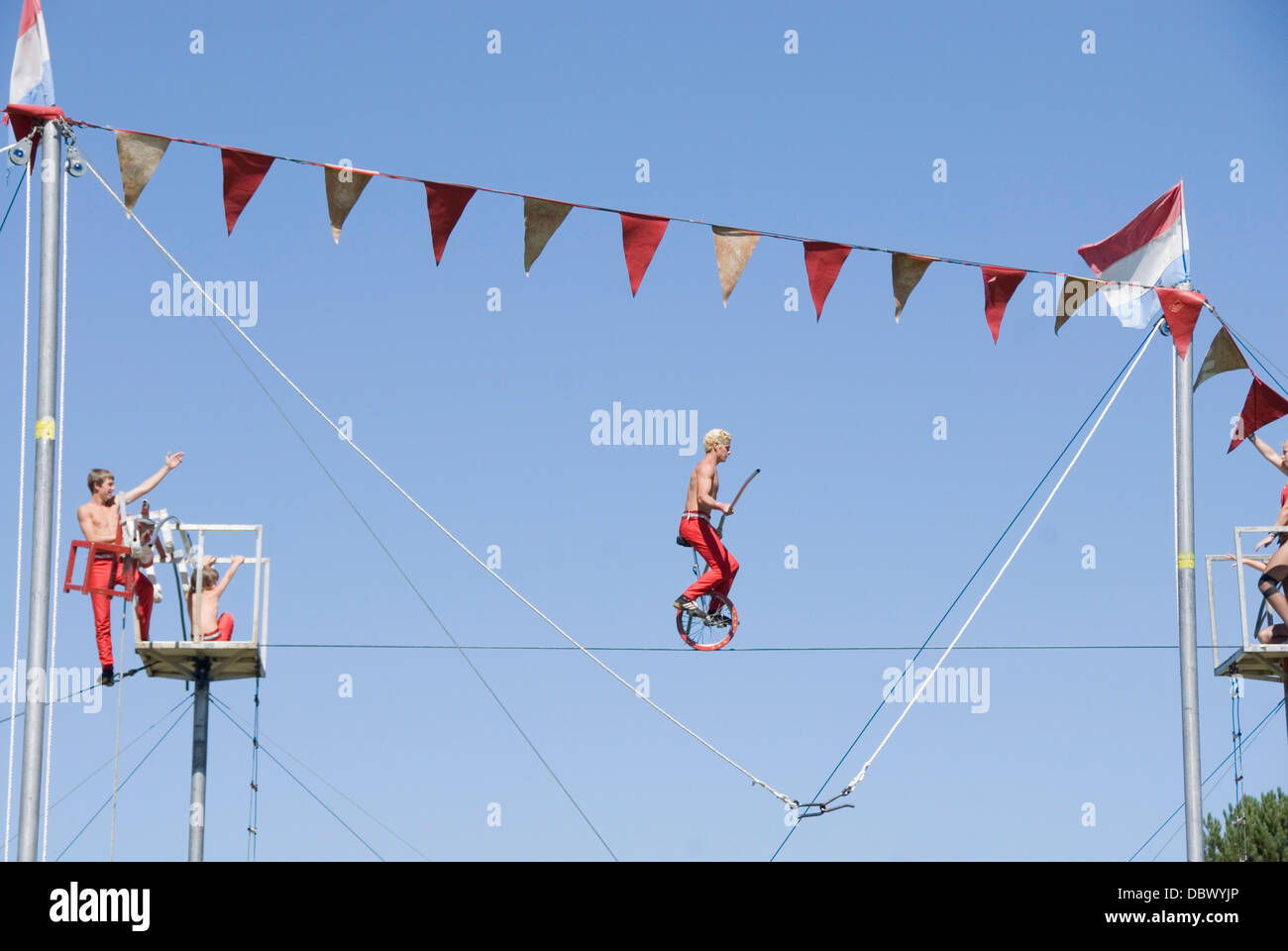 Unicycle tightrope balancing act, Wenatchee Youth Circus performance