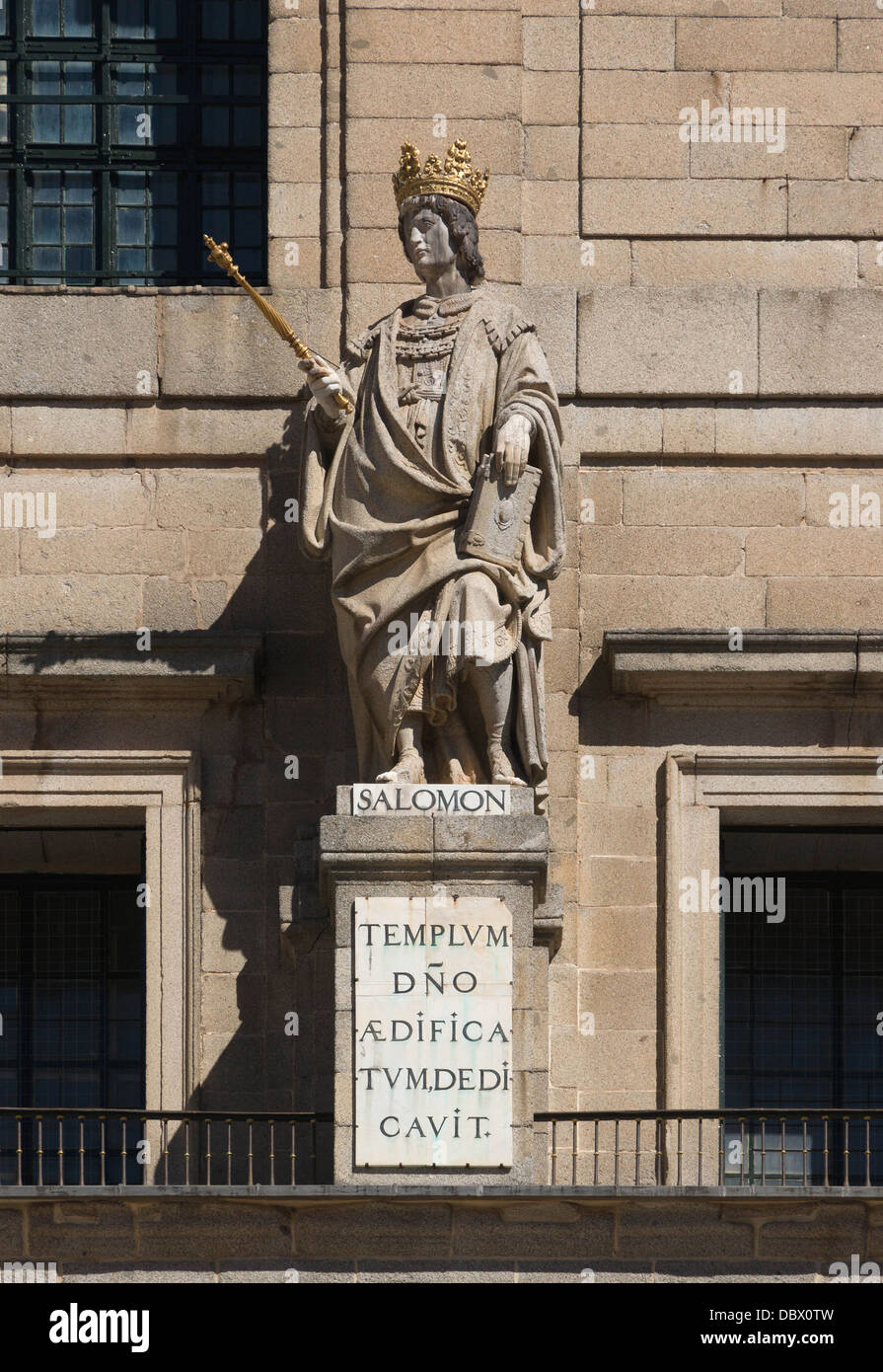 Statue of king Solomon, by Juan Bautista Monegro, facade of the basilica of the monastery San Lorenzo of El Escorial, Spain. Stock Photo