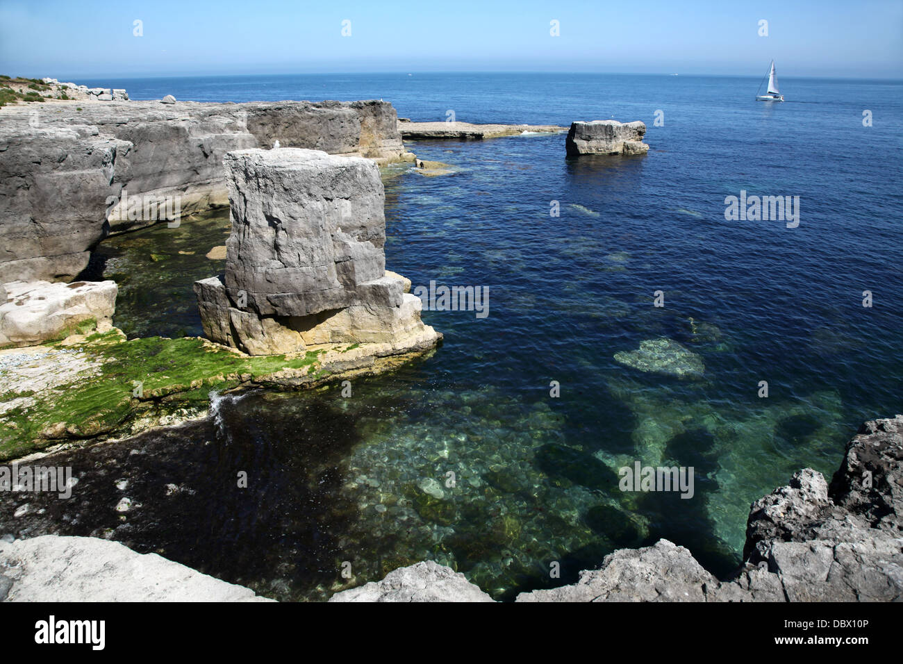 The rugged coast of Portland and majestic cliffs Stock Photo