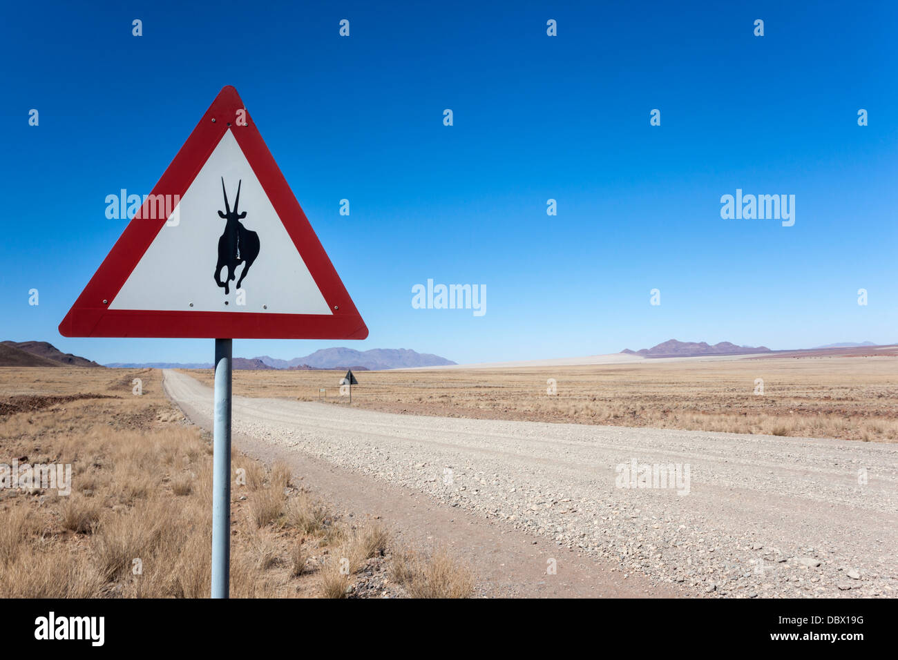 Zebra crossing animal warning sign, Namib Desert, Namibia, April 2013 Stock Photo