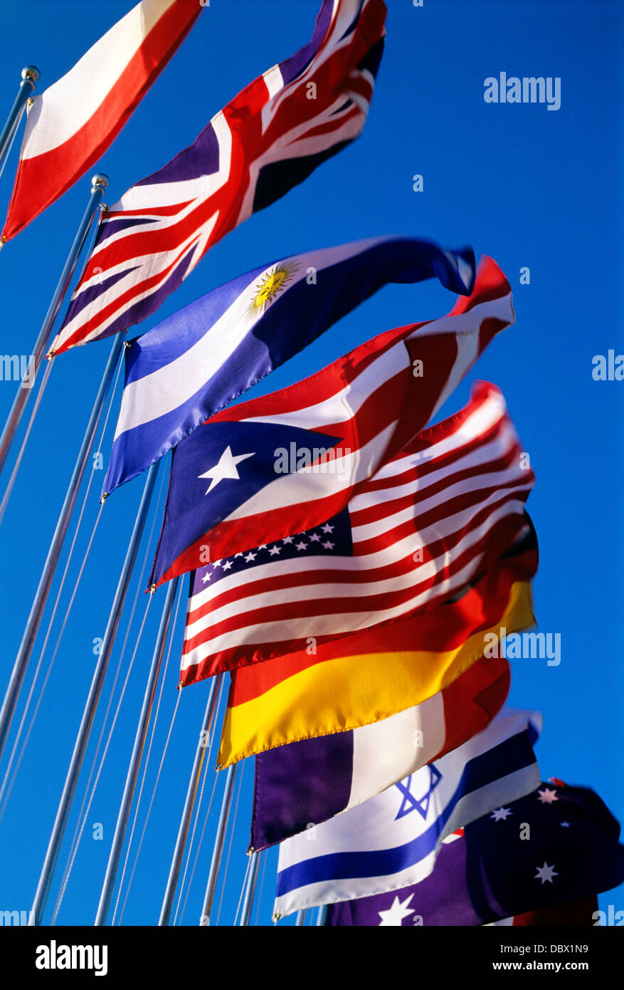 1990s FLAGS OF MANY NATIONS Stock Photo