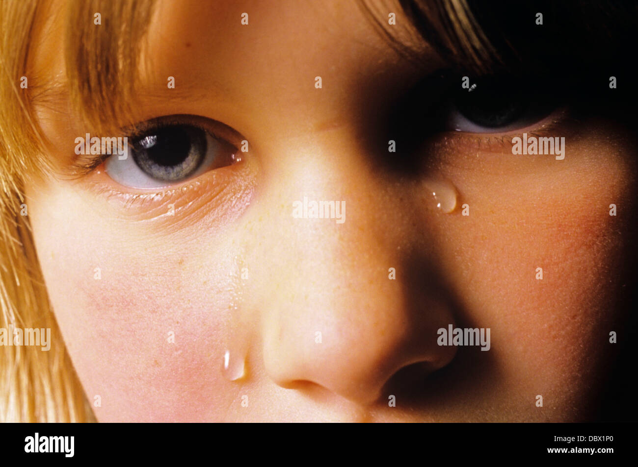 1980s CLOSEUP FACE CRYING TEEN GIRL WITH TEARS ON HER CHEEK LO