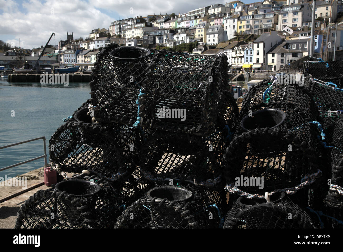 A pile of lobster pots on Brixham quayside Stock Photo Alamy
