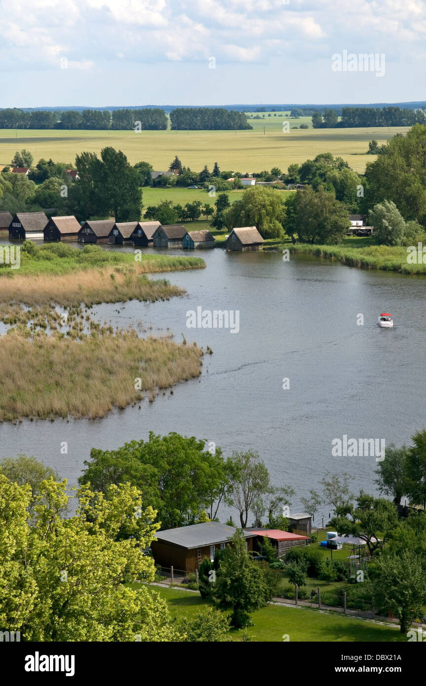 Boat houses on Müritz lake at Roebel, Mecklenburg, Germany. Stock Photo
