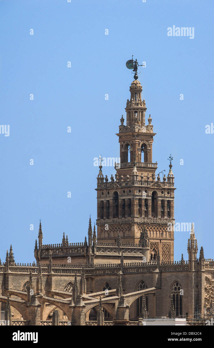 The Giralda, and a part of the roofs of the cathedral, Seville, Spain. Stock Photo
