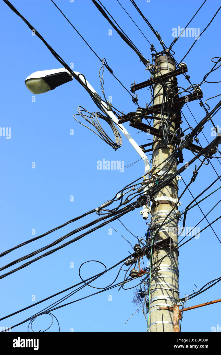 Tangled wires on the street Stock Photo Alamy