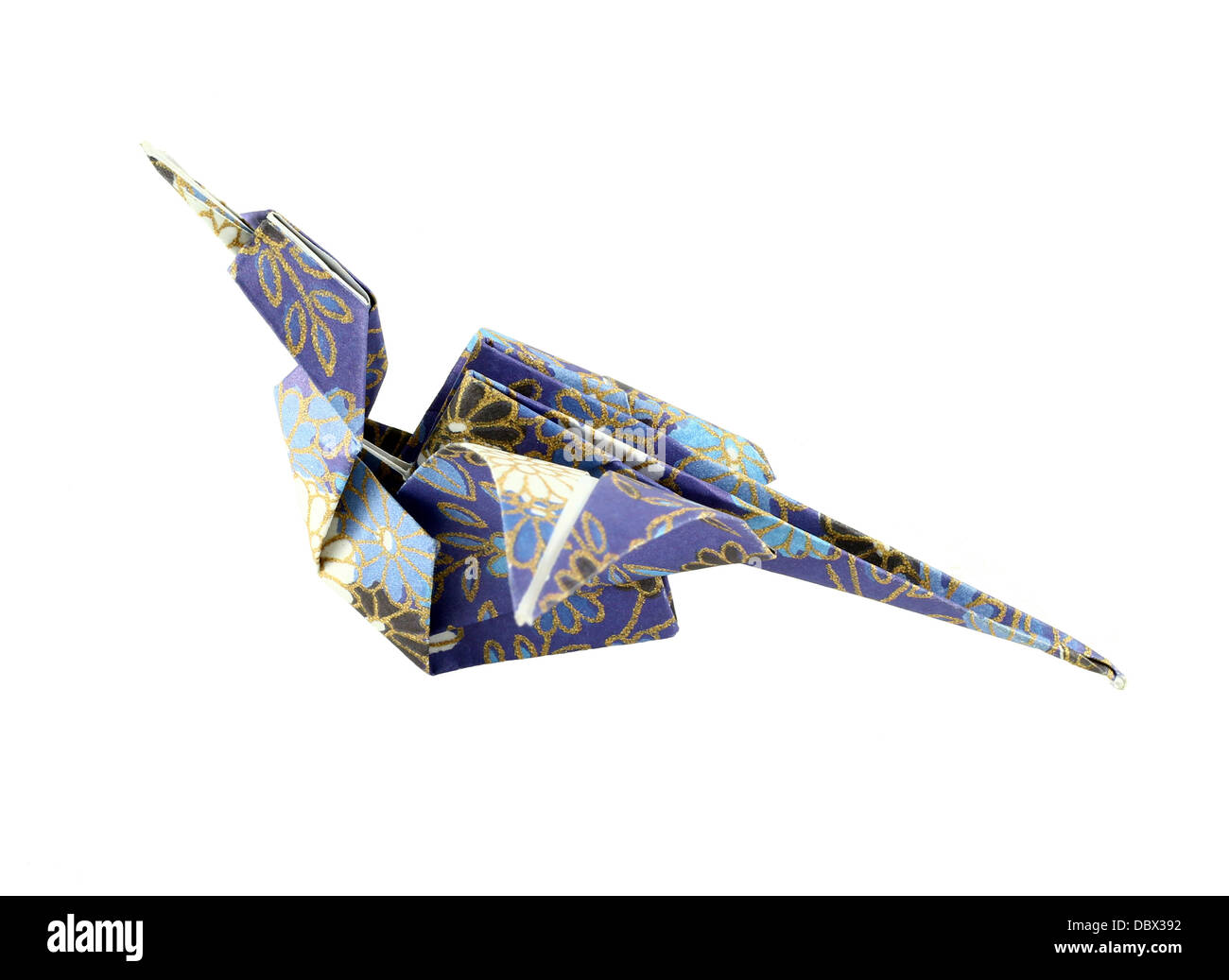 Blue origami crane, isolated on white Stock Photo