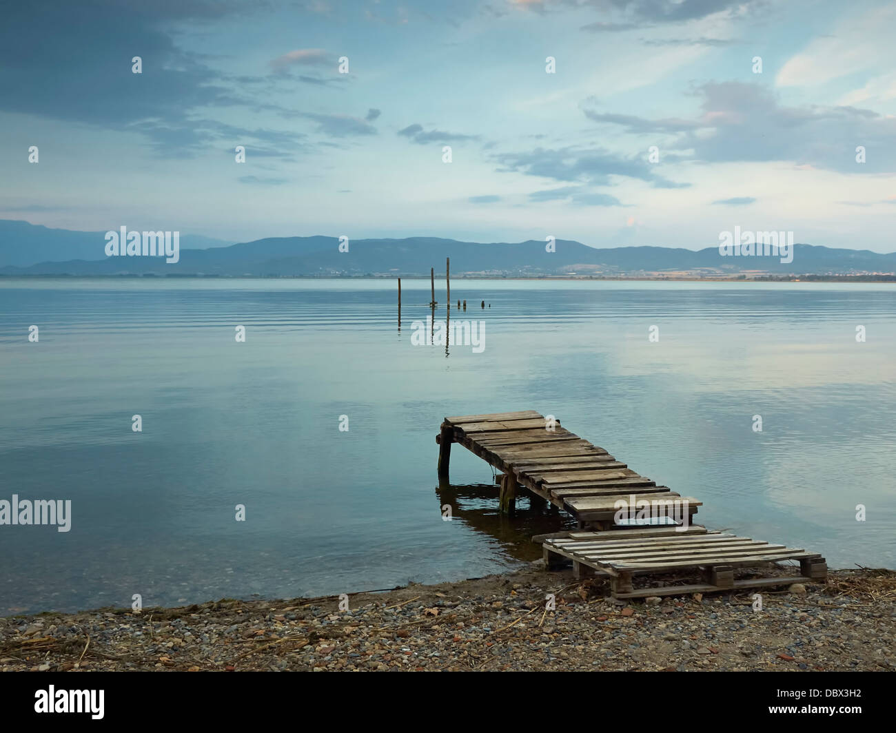 Old wooden dock in the Lake Stock Photo
