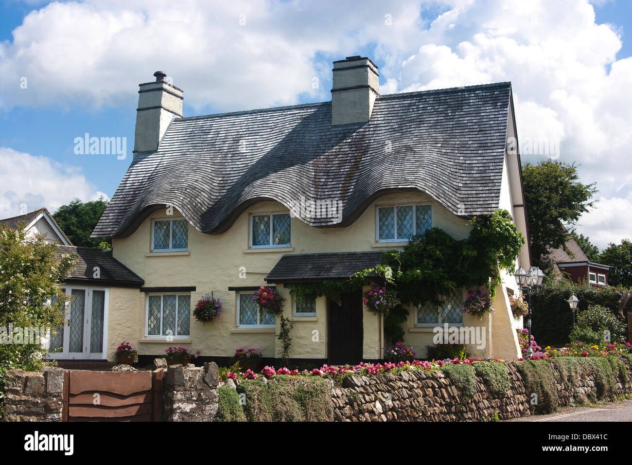 Thatched Cottage In Croyde North Devon England Stock Photo
