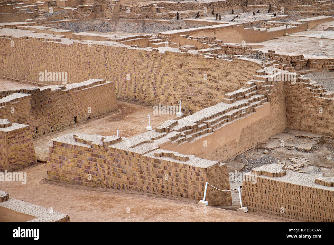 The remains of Huaca Pucllana, an ancient temple in the Miraflores district of Lima in Peru. Stock Photo