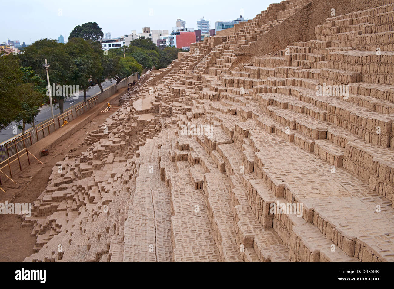 The remains of Huaca Pucllana, an ancient temple in the Miraflores district of Lima in Peru. Stock Photo