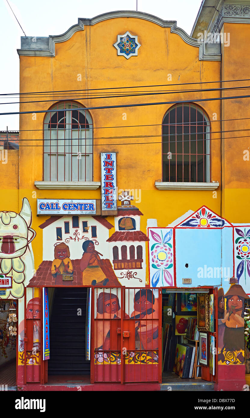 Painted Shop fronts in the Miraflores district of Lima, Peru. Stock Photo
