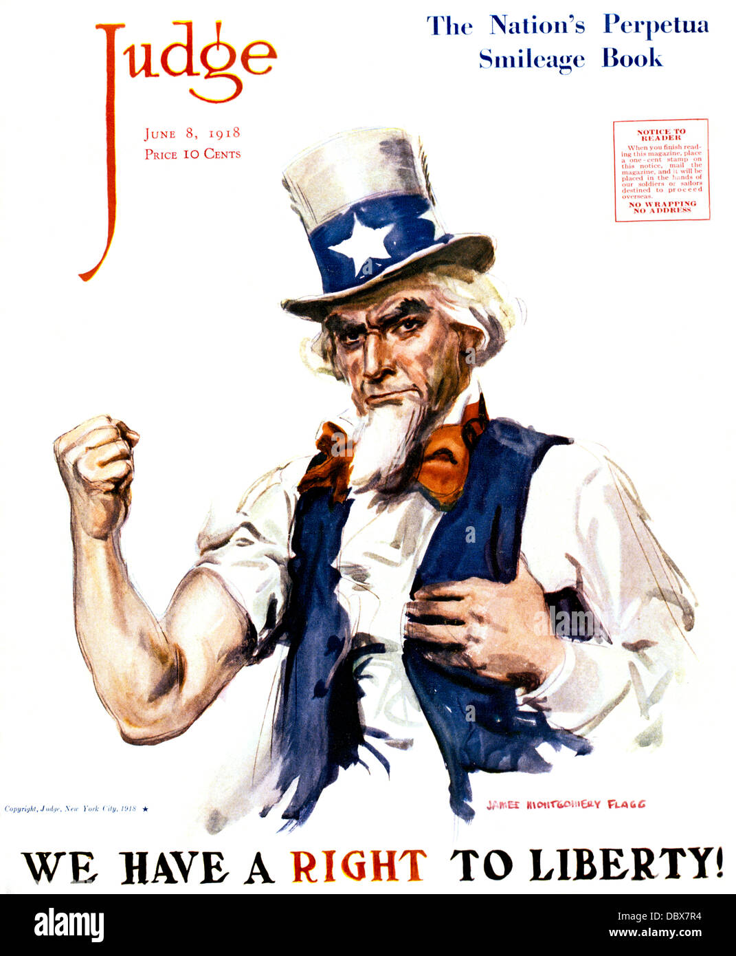 UNCLE SAM WE HAVE A RIGHT TO LIBERTY PATRIOTIC MAGAZINE COVER JUNE 8 1918 Stock Photo