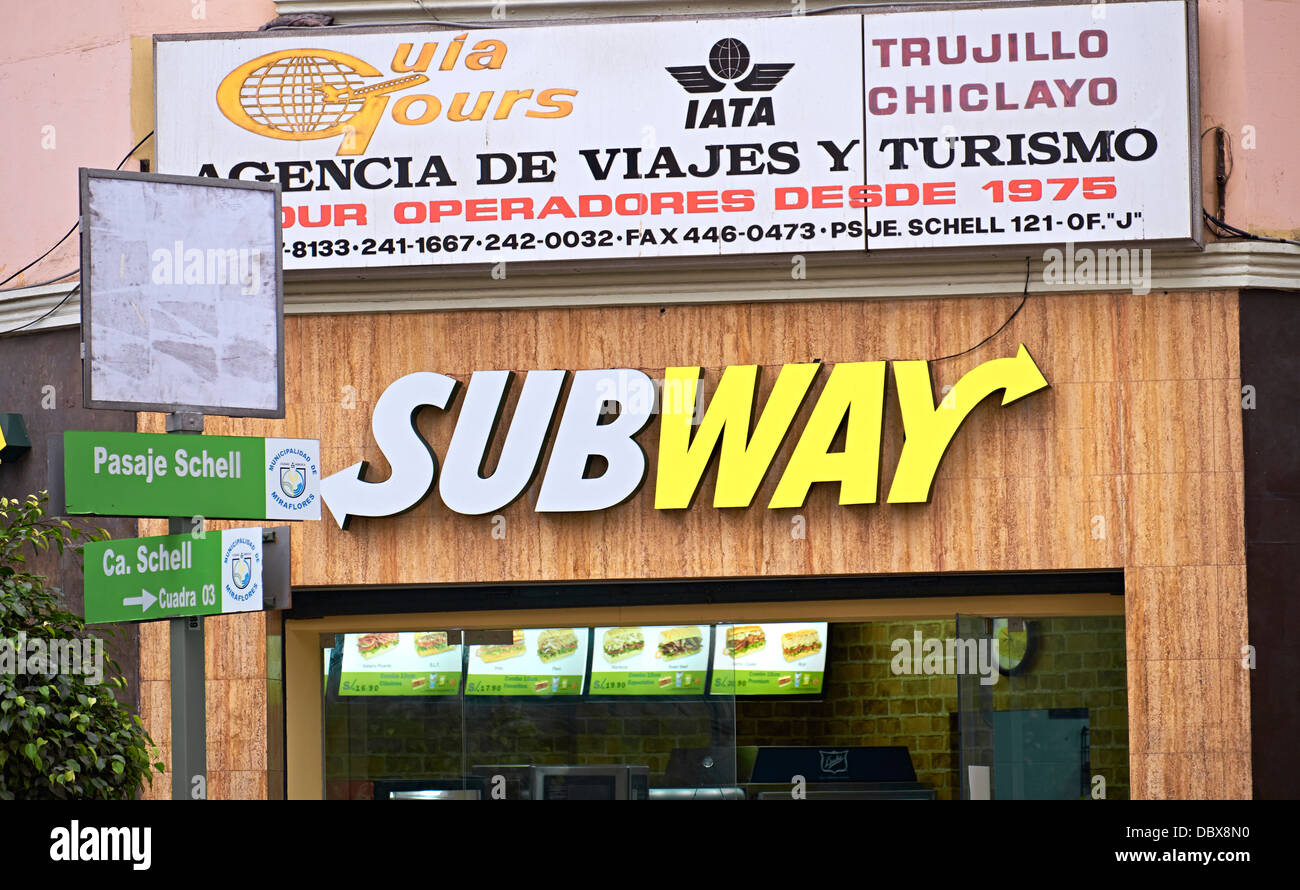 Subway Takeaway Food in the Miraflores district of Lima, Peru. Stock Photo