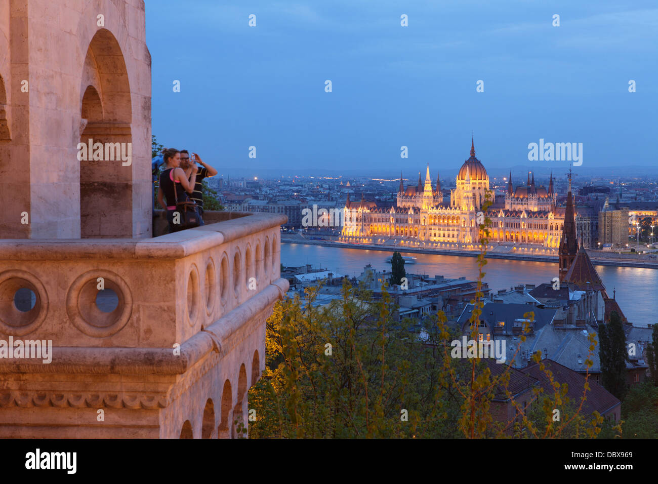 Parliament house seen from the Fishermen's Bastions, Budapest, Hungary Stock Photo