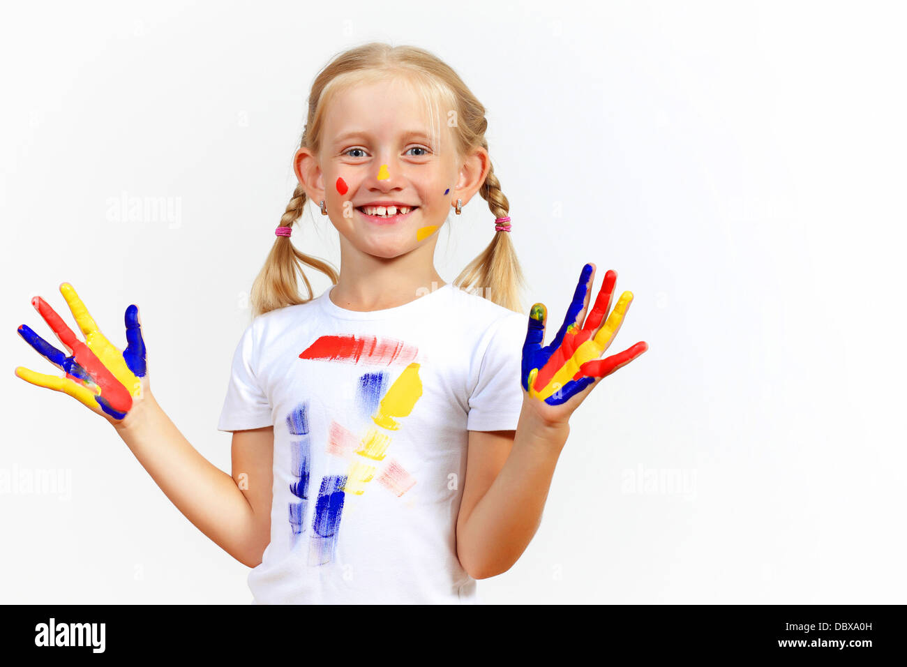 happy child with paint on the hands Stock Photo - Alamy