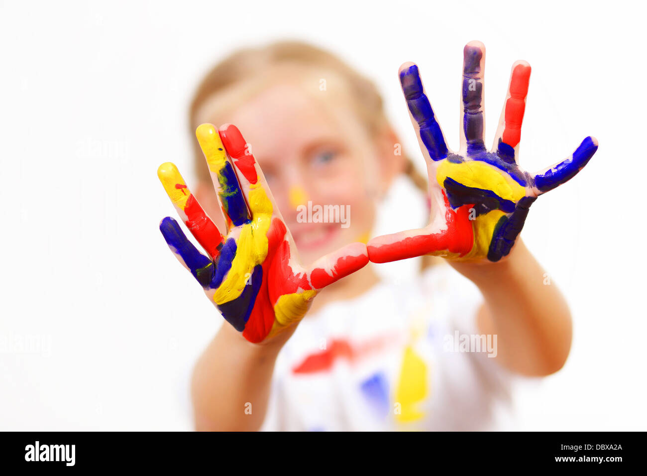 happy child with paint on the hands Stock Photo - Alamy