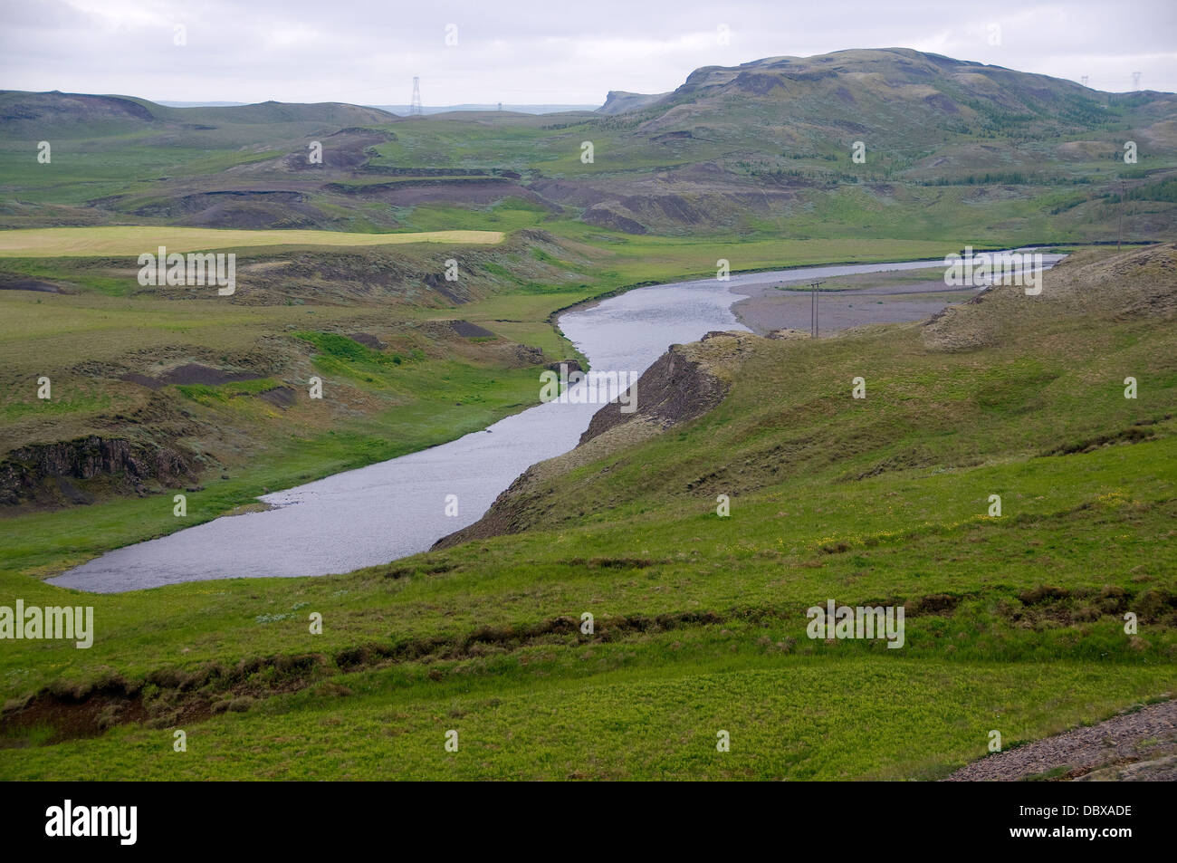 A salmon fly fisherman's dream is one of Iceland's most-productive, scenic rivers. Stock Photo