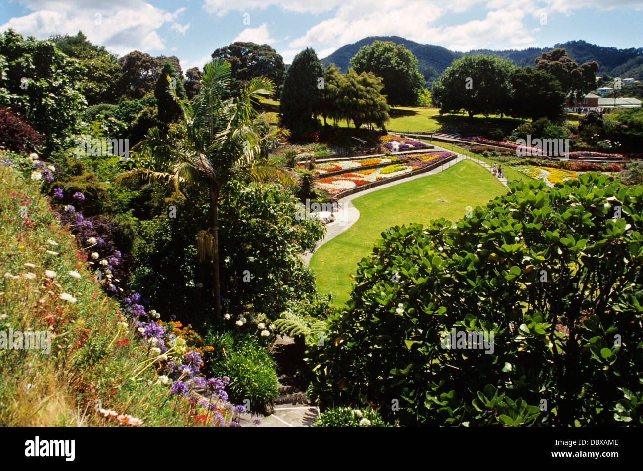 WHANGAREI NEW ZEALAND VIEW OF LANDSCAPED CITY PARK WITH FLOWER BEDS