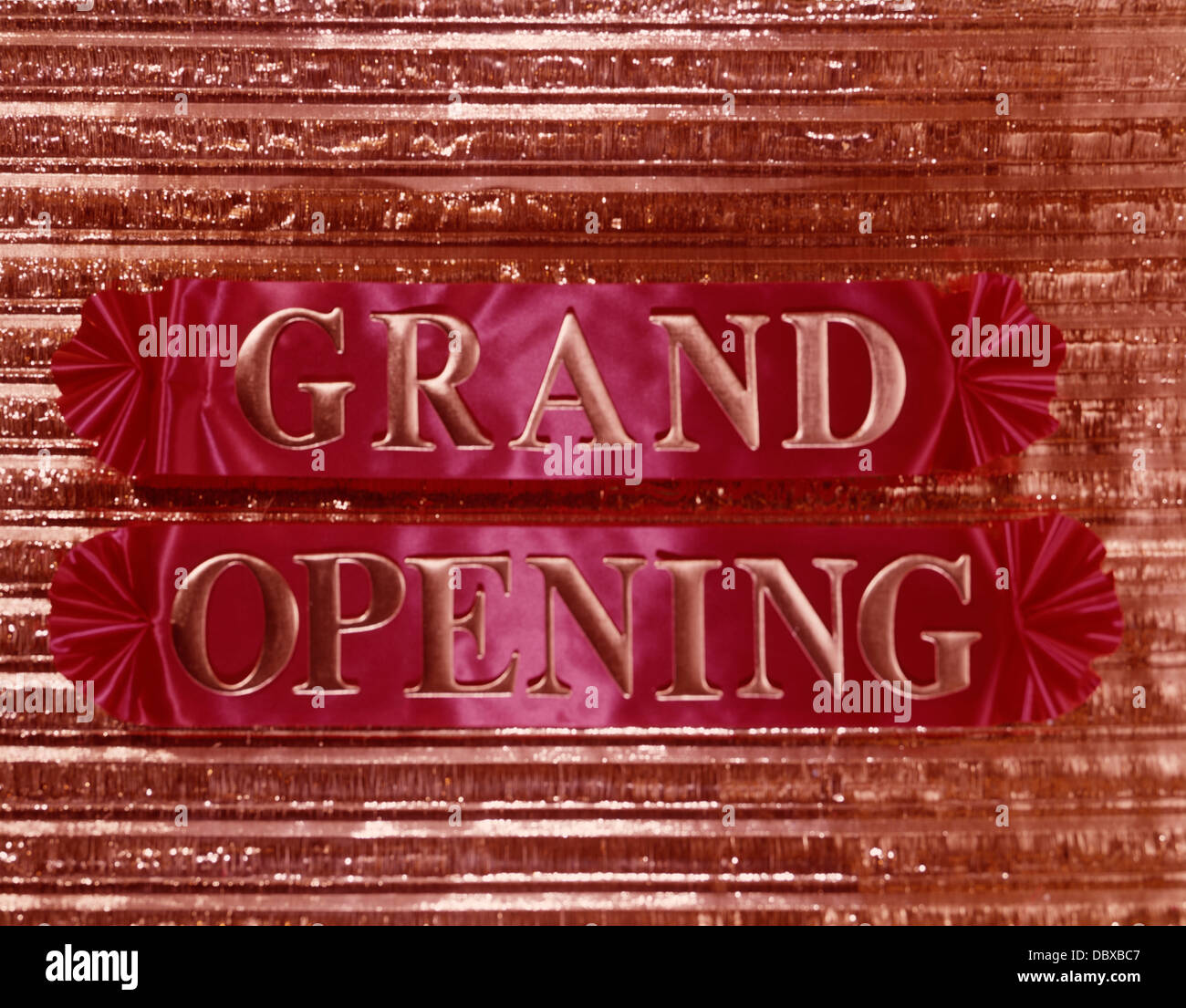 1950s 1960s GRAND OPENING RIBBON BANNER SIGN Stock Photo