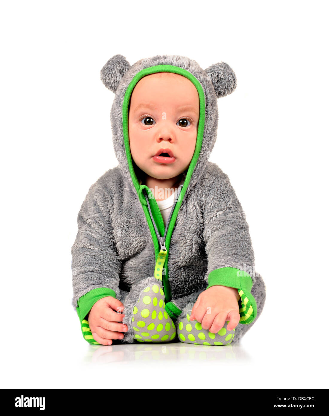 Cute little baby boy in fun clothes Stock Photo Alamy