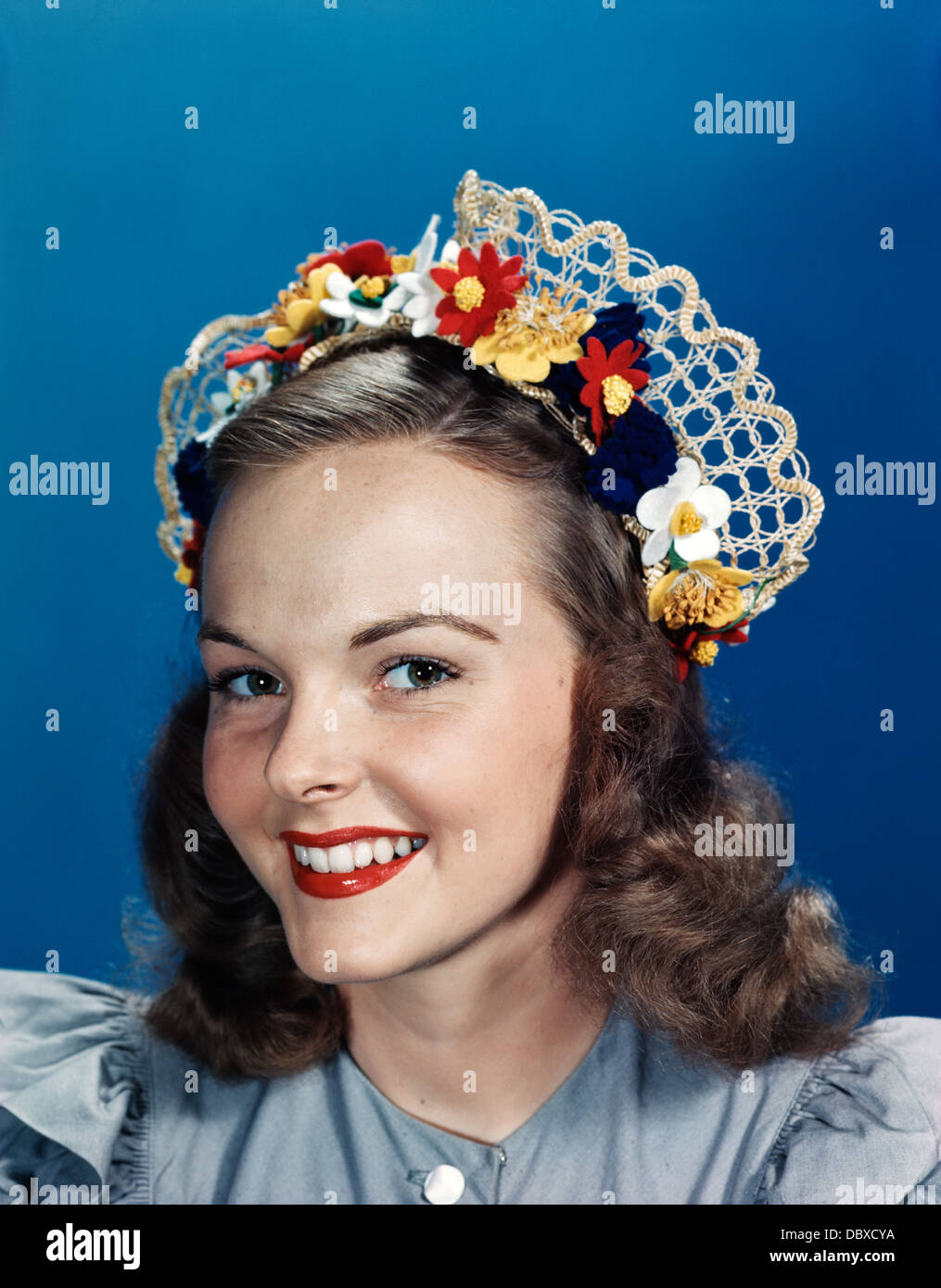1940s 1950s Portrait Smiling Teen Girl Wearing Lace Hat With