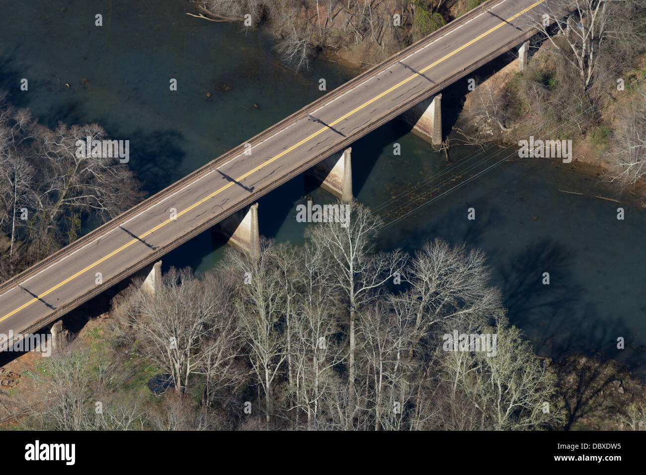 Aerial view of a bridge (Highway 64) over the Ocoee River, in eastern Tennessee Stock Photo