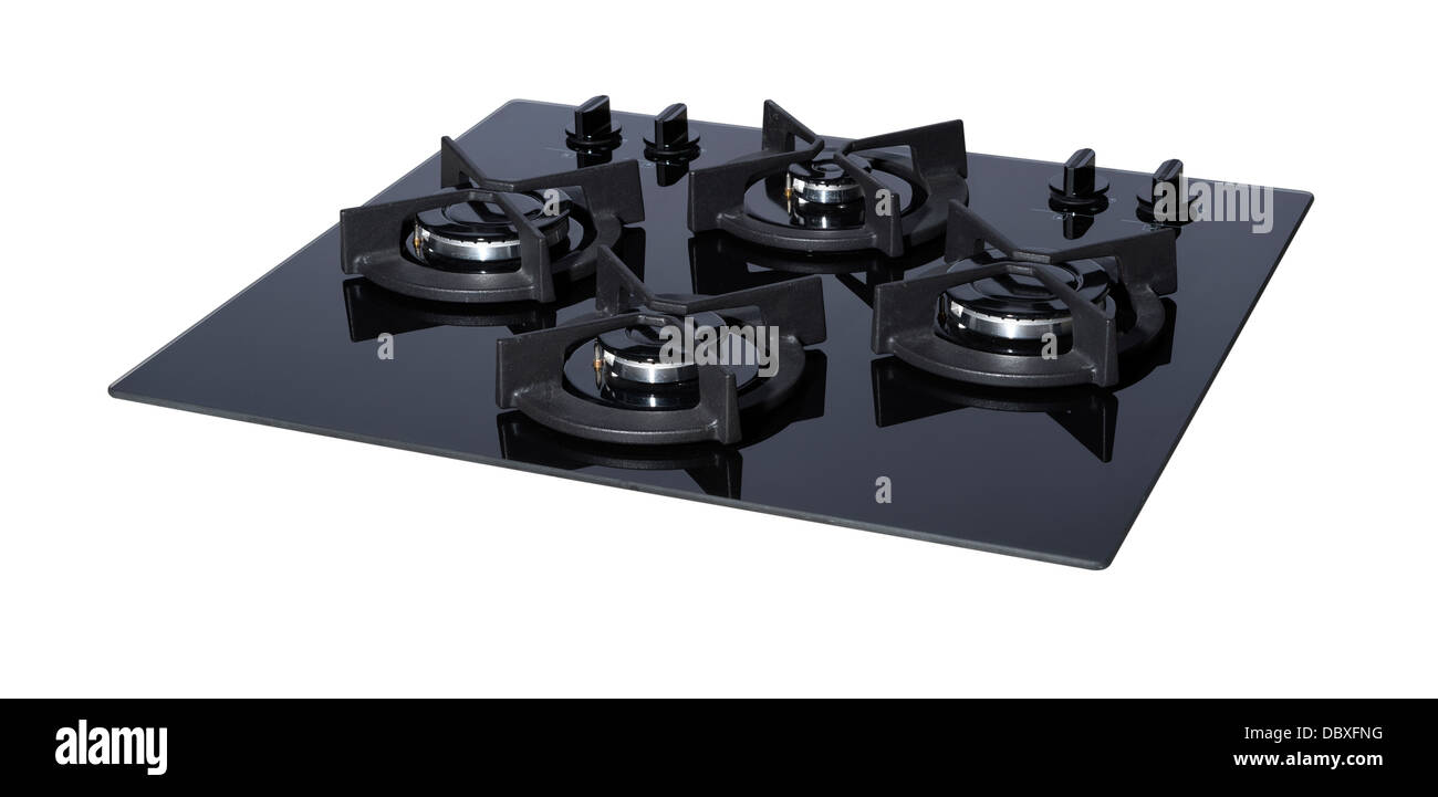 Black glass gas hob isolated on white with clipping path Stock Photo